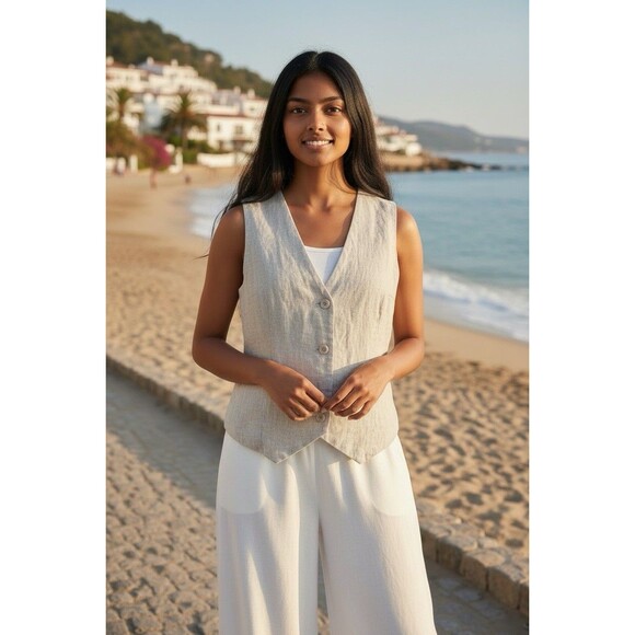 Quince Jackets & Blazers - Quince womens NEW! 100% Euro linen 3 button lined luxury vest sz Med travel